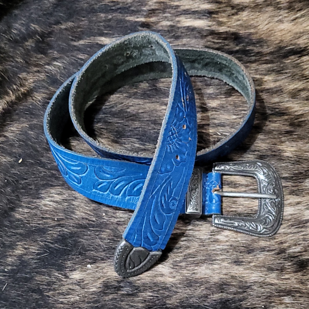 Free people blue tooled belt